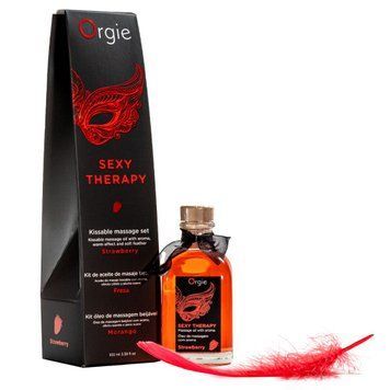 Набір для масажу Orgie &ndash; Sexy Therapy Strawberry (100 мл), їстівна розігрівальна олія + пір&rsquo;їнка SX1507 фото